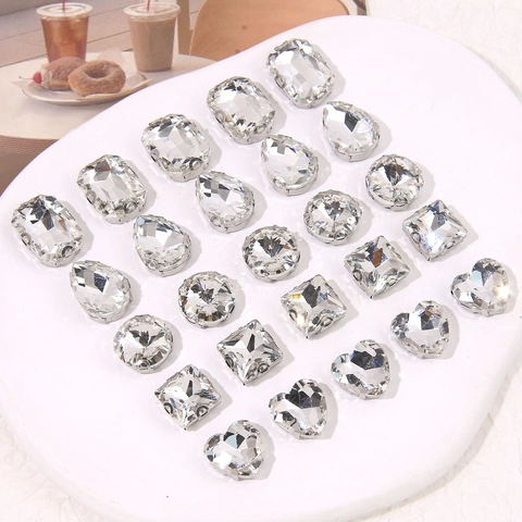 DIY Klare Facettierte Strass Schuhanhänger Mit Metallkrallenfassung Tropfen Herz Quadrat Rund Kleidung Zubehör Glänzende Steine