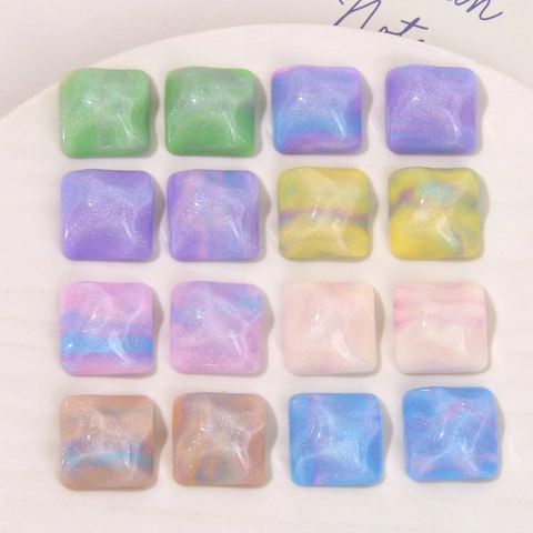 Ins Style Square Water Ripple Resin Charms With Glitter Marble Smudge Pattern For DIY Earrings Jewelry Making Handmade Crafts