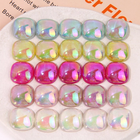Aurora Iriserende Glitter Hars Charms Voor Sieraden Maken Afgerond Vierkant Hartvorm DIY Patch Oorbellen Schoendecoratie Materialen