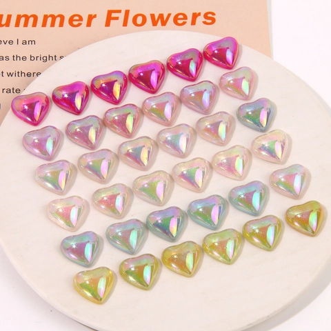 Aurora Iridescent Resin Heart Square DIY Charms Glitter Mermaid Pearlescent Flatback Accessories For Hair Clips Phone Case Decoration