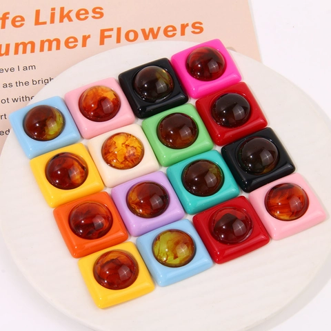 DIY Square Resin Geometric Marbled Amber Texture Flatback Cabochon Patch For Jewelry Making Earrings Hairpin Decoration