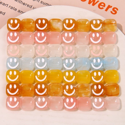 Cute Smiley Face Resin Square Charms For DIY Jewelry Making Smoky Pattern Cartoon Earring Hair Accessory Materials