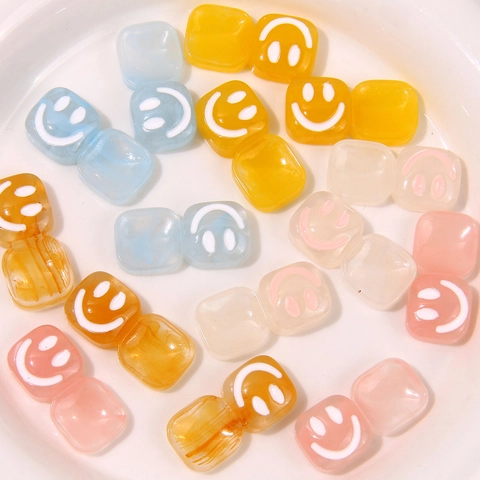 Cute Smiley Face Resin Square Charms For DIY Jewelry Making Smoky Pattern Cartoon Earring Hair Accessory Materials
