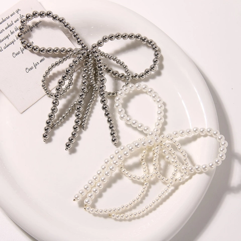 Elegante Fiocco in Acrilico con Perle Artificiali e Nappina Accessorio per Fermaglio per Capelli Charms per Scarpe Materiale Fai da Te