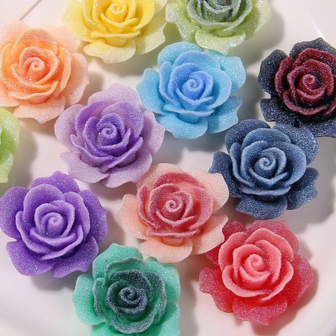 Parches de Resina de Flor de Rosa Esmerilada Arcoíris de Ensueño Accesorios de Joyería DIY Cabujones para Pendientes Cabello