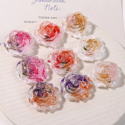 Fresh Resin Rose Flower Dried Flower Patch DIY Hairpin Shoe Decoration Charm For Jewelry Making Handmade Craft Accessory Women