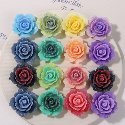Parches de Resina de Flor de Rosa Esmerilada Arcoíris de Ensueño Accesorios de Joyería DIY Cabujones para Pendientes Cabello