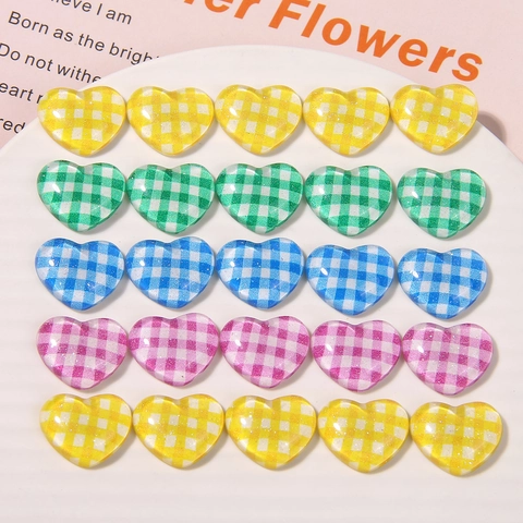 Süße Karierte Herz Harz Aufnäher Plaid Muster Glitzer DIY Zubehör Für Handgemachte Haarklammern Kühlschrankmagnete Dekor