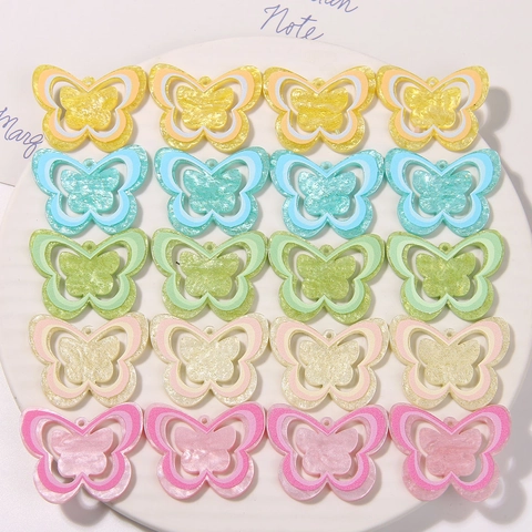 Starry Glitter Acrylic Butterfly Shoe Charms Colorful Printed DIY Patches For Sandals Garden Clogs Decorative Accessories Women