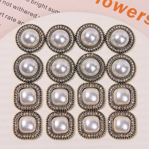 Adornos para Zapatos Vintage de Aleación Perla Artificial Strass para Mujer Rétro Geométrico Dorado Hebillas Decorativas DIY