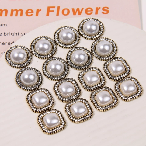 Adornos para Zapatos Vintage de Aleación Perla Artificial Strass para Mujer Rétro Geométrico Dorado Hebillas Decorativas DIY