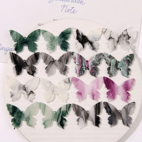 Ink Wash Style Acrylic Butterfly DIY Jewelry Charms Glitter Marble Pattern For Earrings Hairpins Handcrafted Accessory
