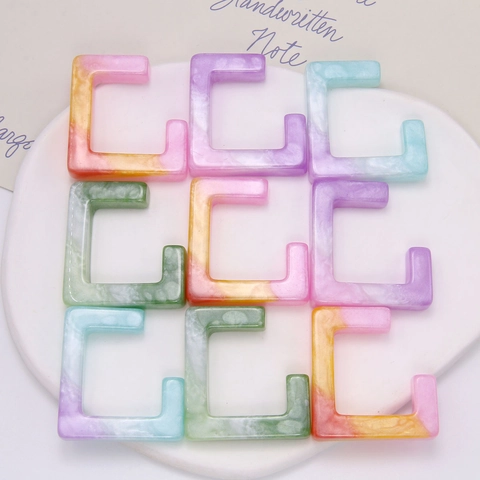 Ciondoli Quadrati Geometrici in Resina Fai da Te Forma a C Motivo Marmo Sfumato Parti per Creazione Gioielli Orecchini Decorazione
