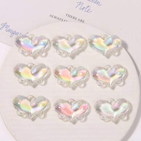 Dreamy Iridescent AB Color Acrylic Heart Pendant For DIY Jewelry Making Romantic 3D Heart Shaped Hair Accessory Handcrafts