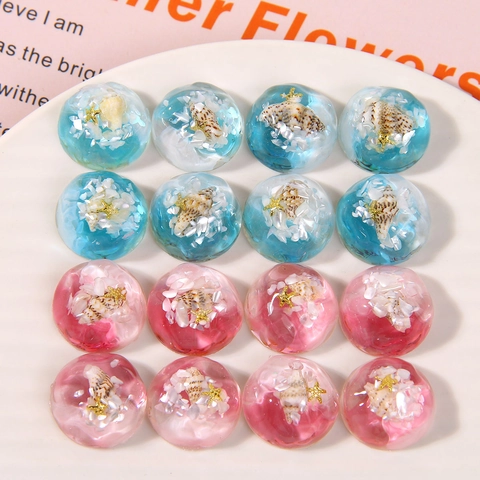 Ozean-Stil Harz Cabochon Unregelmäßig Rund Seestern Muschel DIY Handwerk Zubehör Schuhschmuck Dekoration Rosa Blau