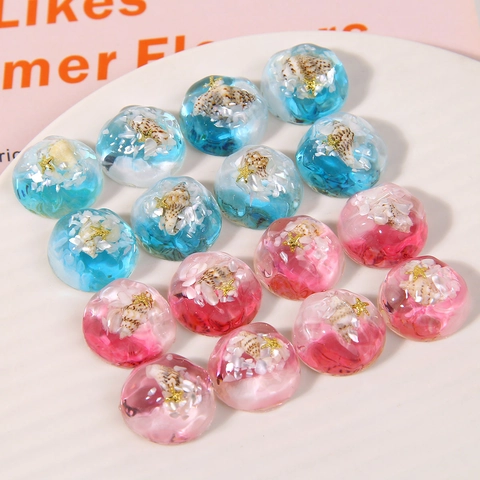 Ozean-Stil Harz Cabochon Unregelmäßig Rund Seestern Muschel DIY Handwerk Zubehör Schuhschmuck Dekoration Rosa Blau
