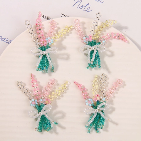 Forest Style Handmade Glass Bead Flower Bouquet Wheat Ear Bow DIY Jewelry Findings For Hairpin Earring Brooch Craft Accessory