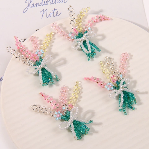 Forest Style Handmade Glass Bead Flower Bouquet Wheat Ear Bow DIY Jewelry Findings For Hairpin Earring Brooch Craft Accessory