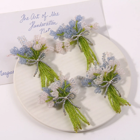 Broche de Ramo de Cuentas de Vidrio Hecho a Mano Lavanda Tulipán Alfiler Floral Fresco Para Boda Fiesta Accesorio Decorativo Joyería Para Mujeres