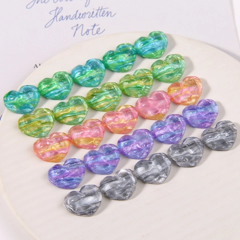 DIY Heart Shaped Smudge Resin Charms With Glitter Water Ripple Marble Texture Flatback Patch For Jewelry Making Earring Hair Accessories