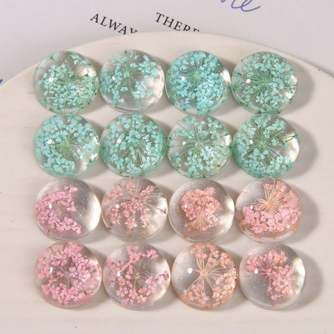 Handmade Dried Flower Resin Cabochons Round Transparent Gypsophila Floral Patch For DIY Earring Jewelry Making Women Craft Accessories