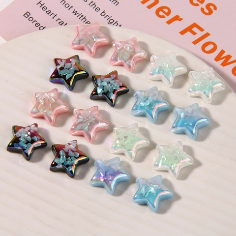 Ciondoli in Resina a Stella Iridescente Stile Coreano Con Frammenti di Conchiglia Incastonati Per DIY Scarpe Gioielli Accessori Capelli Artigianato