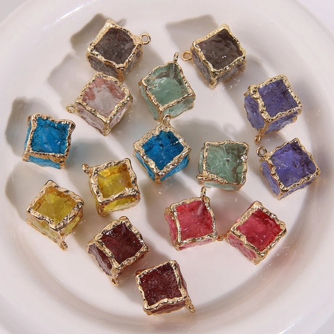 Irregular Resin Cube Pendants With Gold Electroplated Border DIY Jewelry Making Accessories For Earrings Headwear Hanging Charms Materials