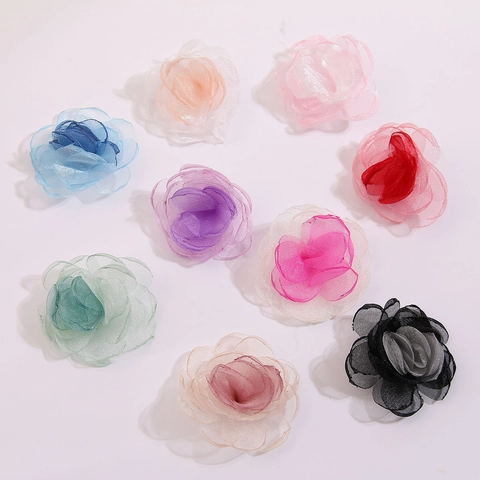 Handmade Mesh Flower Petals For DIY Hair Clips Clothing Accessories Korean Style Gradient Fabric Flower Craft Findings