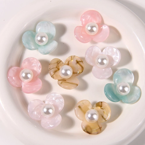 Acetat Blumenanhänger Mit Künstlicher Perle DIY Schmuckzubehör Koreanischer Stil Floraler Anhänger Für Haarklammern Haarband