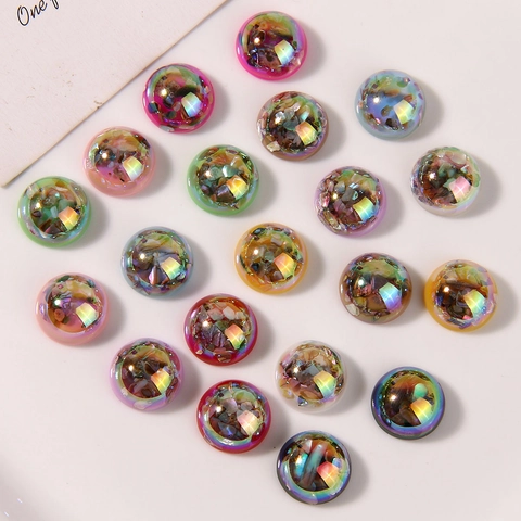 Japanischer Stil Irisierend Rund Harz Halbkugelförmig Patch Mit Zerbrochene Muschel Fragmente Für DIY Schmuck Ohrringe Handyhülle Materialien