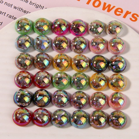 Japanischer Stil Irisierend Rund Harz Halbkugelförmig Patch Mit Zerbrochene Muschel Fragmente Für DIY Schmuck Ohrringe Handyhülle Materialien