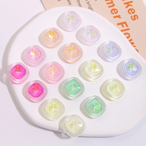 Parche de Resina Cuadrado Estilo Pedrería Láser Holográfico Material Joyería DIY para Pinzas Pelo Color Macaron Cabuchón
