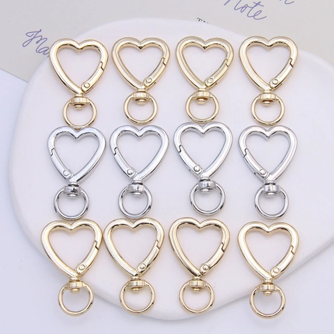 Heart Shaped Alloy Lobster Clasp Keychain Rotating Ring For DIY Jewelry Making Bag Accessories Electroplated Gold Silver
