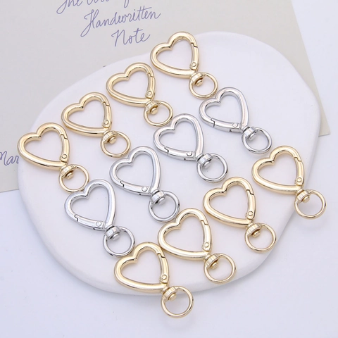Heart Shaped Alloy Lobster Clasp Keychain Rotating Ring For DIY Jewelry Making Bag Accessories Electroplated Gold Silver