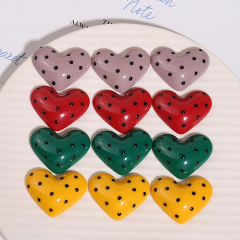 Accessori DIY Vintage a Forma di Cuore in Resina con Pois per Decorazione Mollette e Cover Telefono Patch Lucide