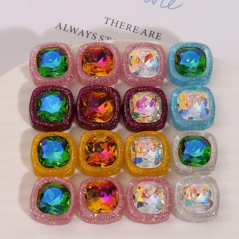 Accessoires de Bijouterie DIY en Résine Paillettes Strass Carrés pour Boucles d'Oreilles Coiffure Patch Étui Téléphone Décor