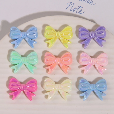 DIY Iridescent Acrylic Bow Knot Pendants Jewelry Making Accessories Artificial Pearl Finish Candy Color Beads For Earrings Headwear