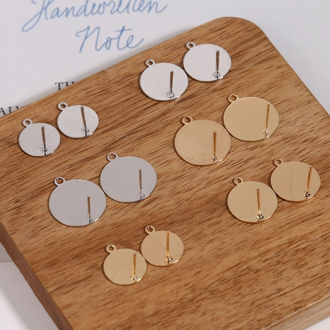 Alloy Flat Round Disc Earring Posts With Loop Gold Silver Plated Earring Findings For DIY Jewelry Making Accessories Women