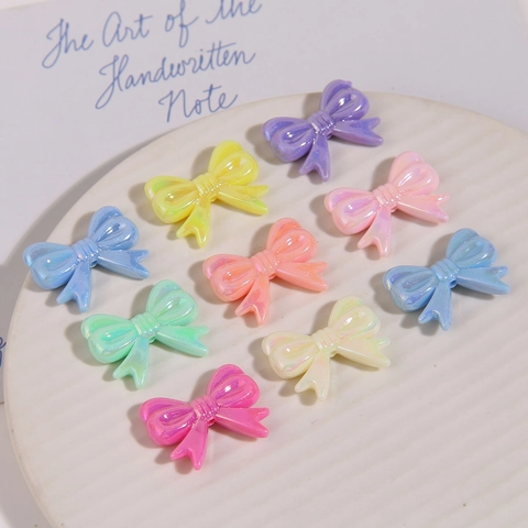 DIY Iridescent Acrylic Bow Knot Pendants Jewelry Making Accessories Artificial Pearl Finish Candy Color Beads For Earrings Headwear