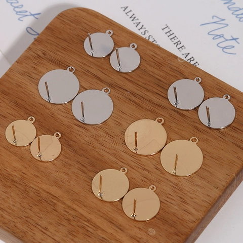 Alloy Flat Round Disc Earring Posts With Loop Gold Silver Plated Earring Findings For DIY Jewelry Making Accessories Women