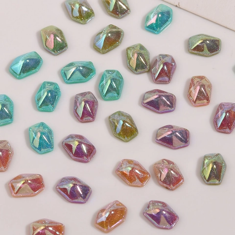 Multifaceted Rhombus Gradient Glitter Resin Flatback Cabochons DIY Earrings Hair Accessories Phone Case Making Material