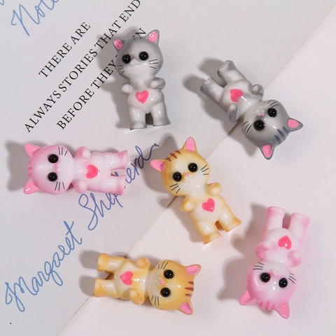 Ciondolo in Resina Gatto 3D Cartoon Carino Cuore Rosa Materiale per Orecchini e Accessori Capelli Fai-da-te Statuina