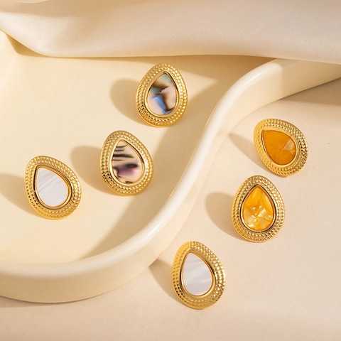 Boucles d'Oreilles Clous Goutte en Acier Titane Rétro Avec Strass Incrustés Or Plaqué Bijoux de Mode pour Femmes