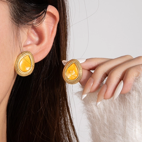 Boucles d'Oreilles Clous Goutte en Acier Titane Rétro Avec Strass Incrustés Or Plaqué Bijoux de Mode pour Femmes