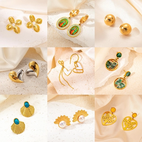 Boucles d'Oreilles Vintage en Acier Inoxydable Plaqué Or pour Femmes Luxe Exagéré Aile Papillon Fleur Boucles d'Oreilles Pendantes Bijoux Cadeau
