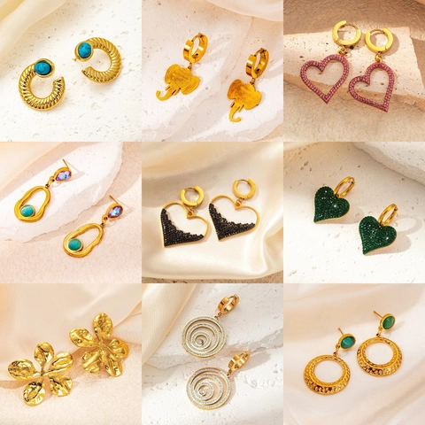 Boucles d'Oreilles Vintage en Acier Inoxydable Plaqué Or pour Femmes Luxe Exagéré Aile Papillon Fleur Boucles d'Oreilles Pendantes Bijoux Cadeau
