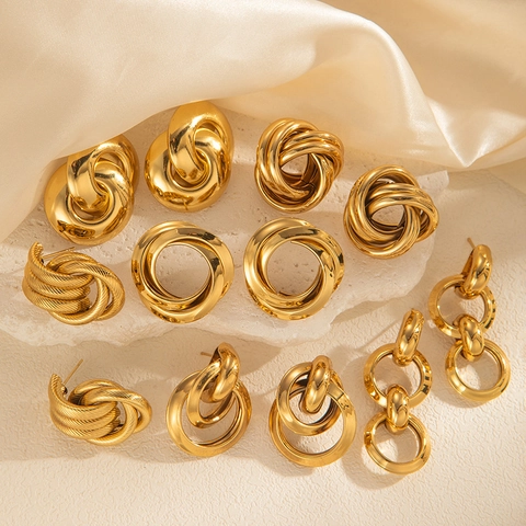 Geometric Stainless Steel Hoop Earrings Vintage Gold Interlocking Knot Stud Earrings Women Trendy Fashion Jewelry