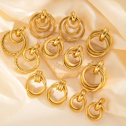 Boucles d'oreilles Créoles en Or Géométriques en Acier Inoxydable Vintage Pour Femmes Boucles d'oreilles Clous Cercle Entrelacé Coeur de Luxe Bijoux de Mode