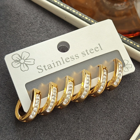 Moderne U-Vormige Geometrische Roestvrijstalen Oorbellen Voor Dames Strass Eenvoudige Goud Zilveren Oorknopjes Mode Sieraden