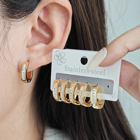 Moderne U-Vormige Geometrische Roestvrijstalen Oorbellen Voor Dames Strass Eenvoudige Goud Zilveren Oorknopjes Mode Sieraden
